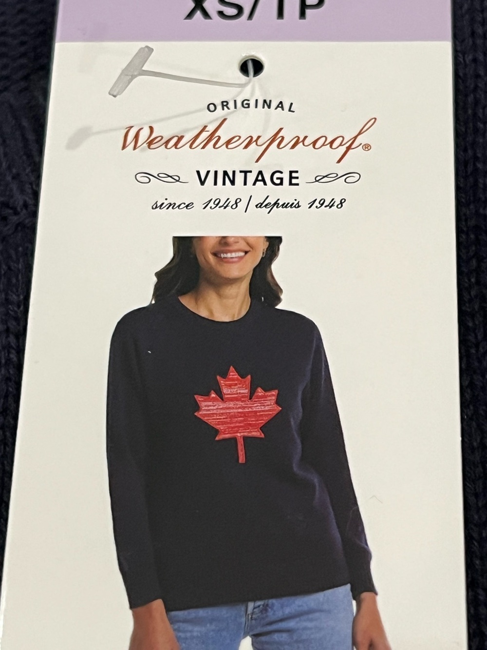 NWT Original Weatherproof Vintage 100% Cotton Canada Sweater Red and Blue - Picture 7 of 10